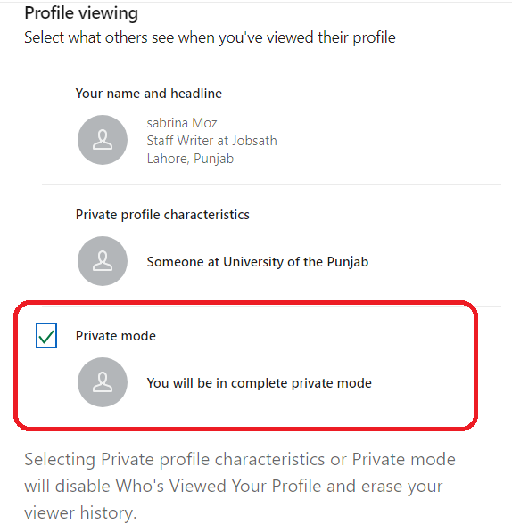 how to turn on private mode linkedin

