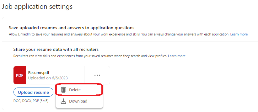 remove Resume from LinkedIn