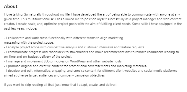 project manager linkedin summary examples