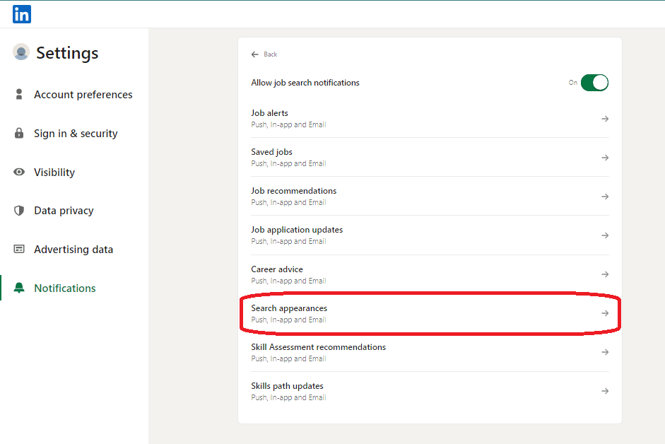 LinkedIn job alert settings
