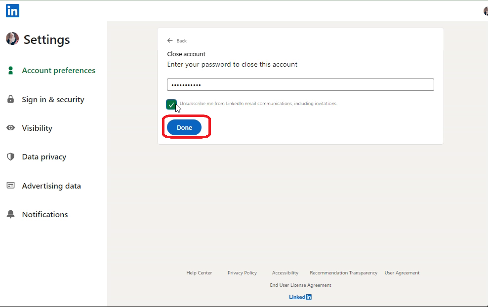 close linkedin account without email