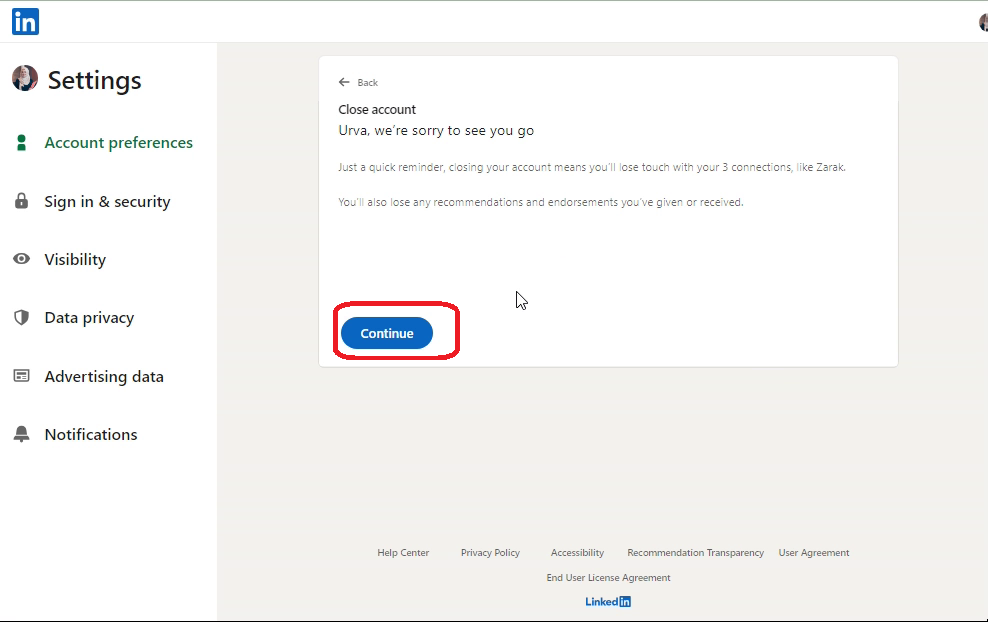 close linkedin account


