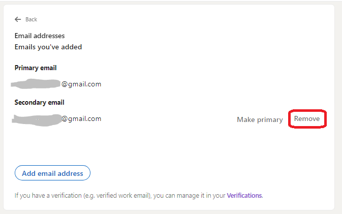 how to remove email on linkedin account