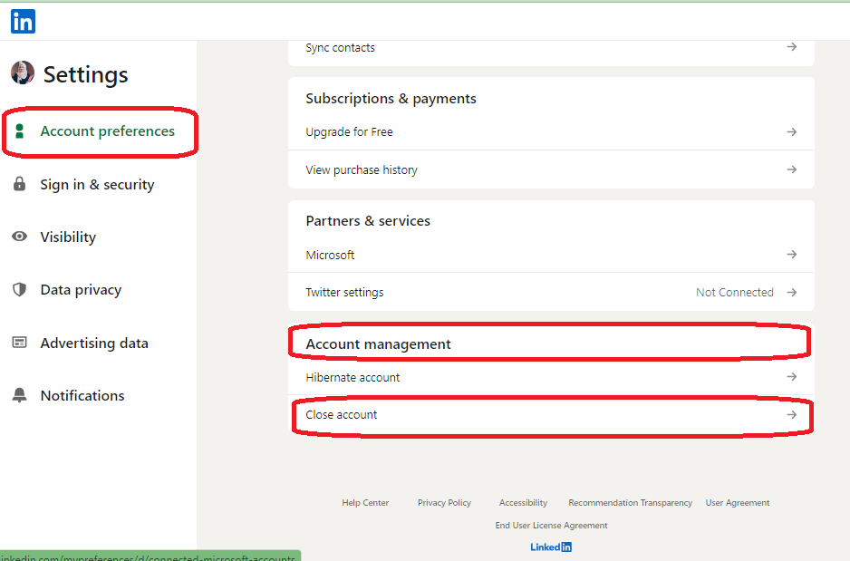 how do you close a linkedin account